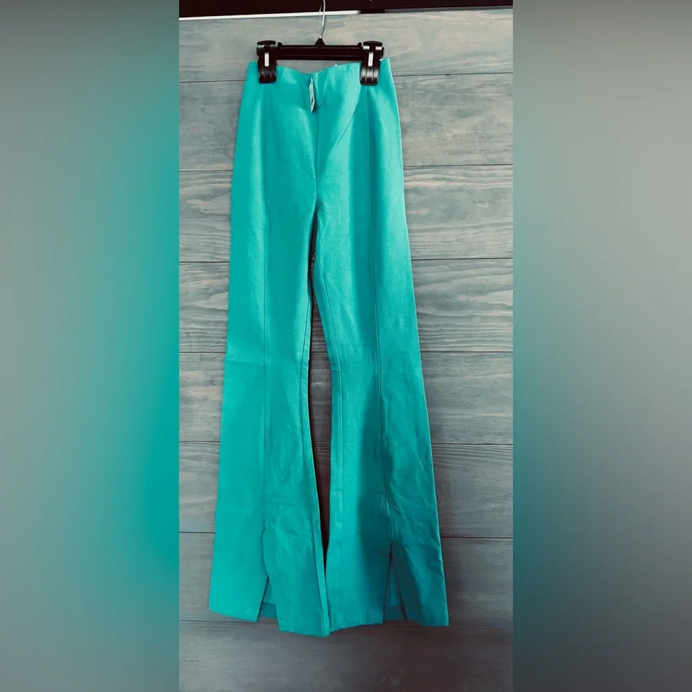 FREE PEOPLE‎ Real Deal Slit Green Boho Stretch Pants Sz XS NWT